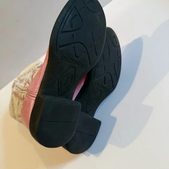 Elegant Pink and White Western Cowboy Boots Kids Girl Size 13 - Picture 9 of 12